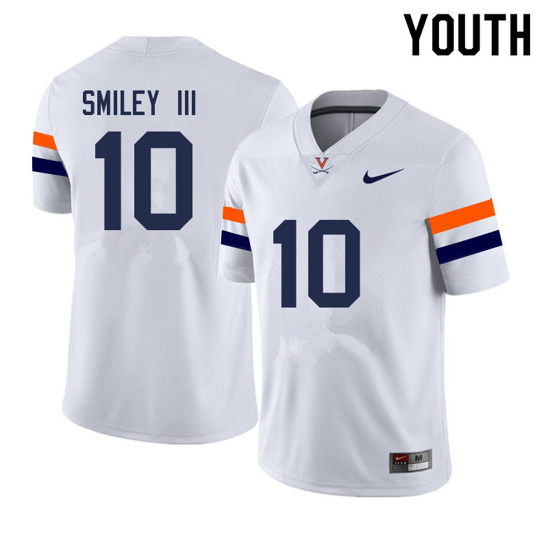 Youth #10 Ben Smiley III Virginia Cavaliers College Football Jerseys Sale-White - Click Image to Close